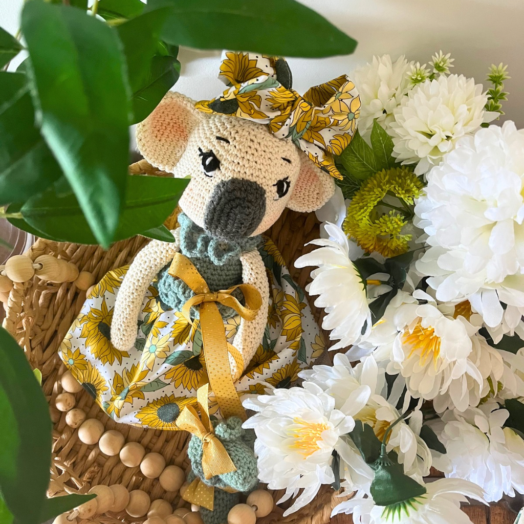 Handmade Crochet Koala Miss Kirby| Matching Carry Bag|Matching Hair Scrunchie