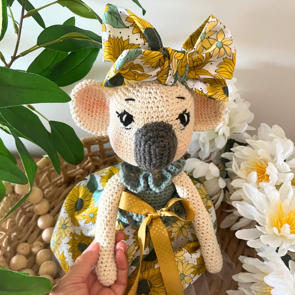 Handmade Crochet Koala Miss Kirby| Matching Carry Bag|Matching Hair Scrunchie
