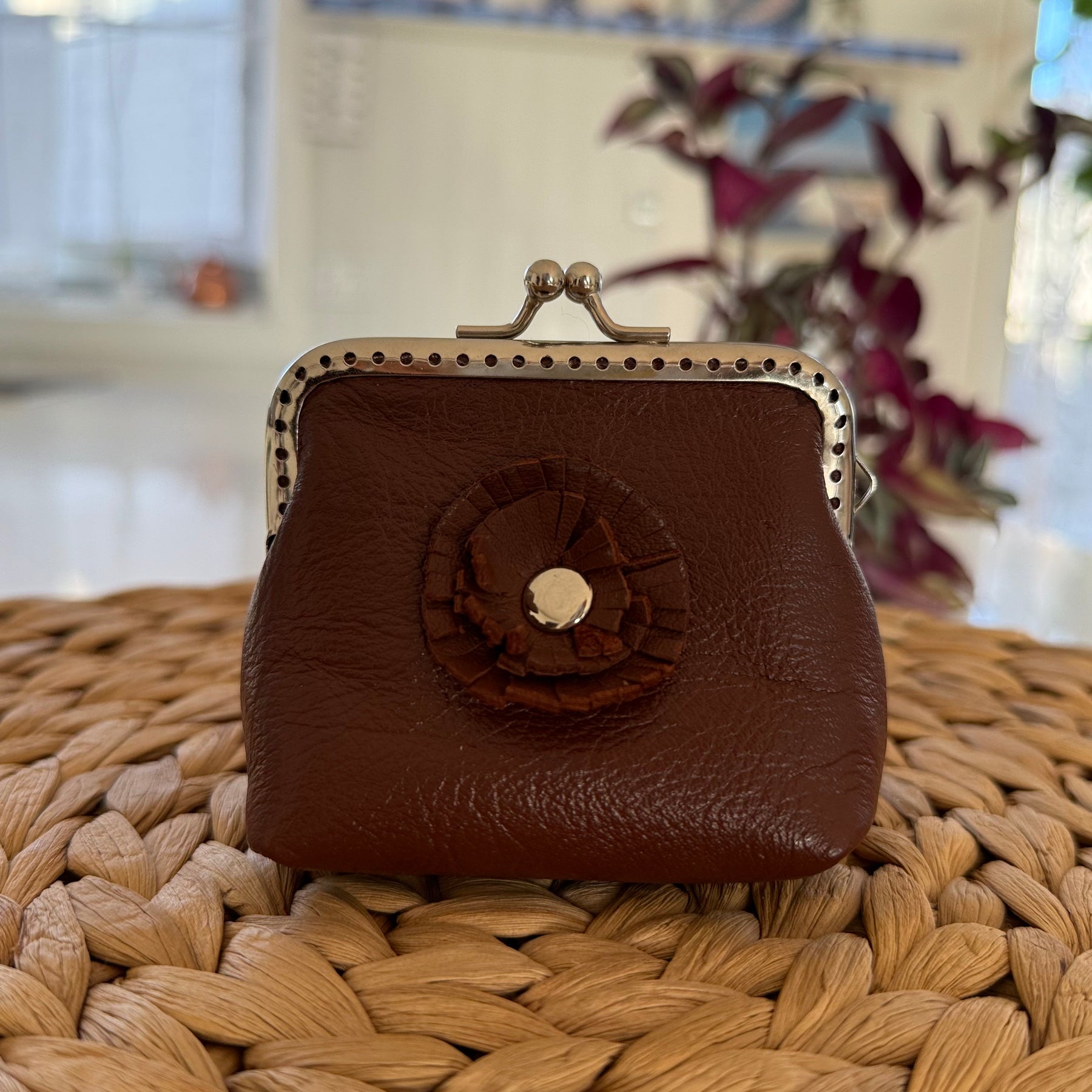 Coin purse with flower accent