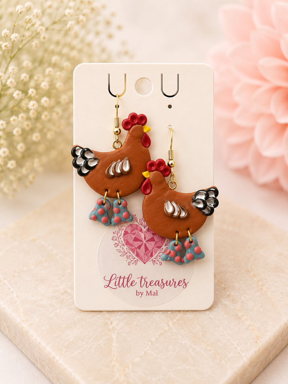 Handmade chicken earrings