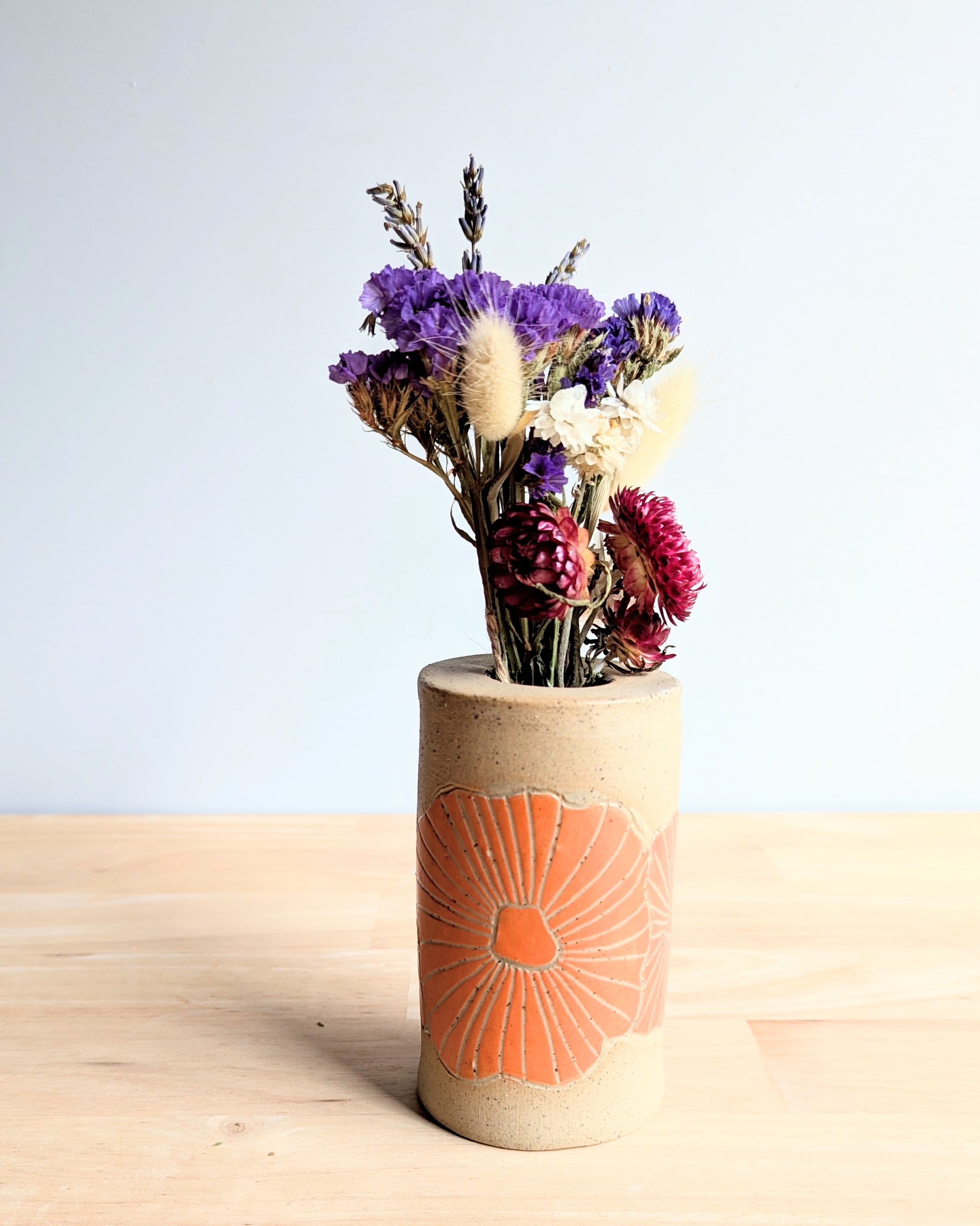 Cylinder Flower Vase| Handmade Vase with Dried Floral Posy | Bright Vase| Mother's Day Gift Idea
