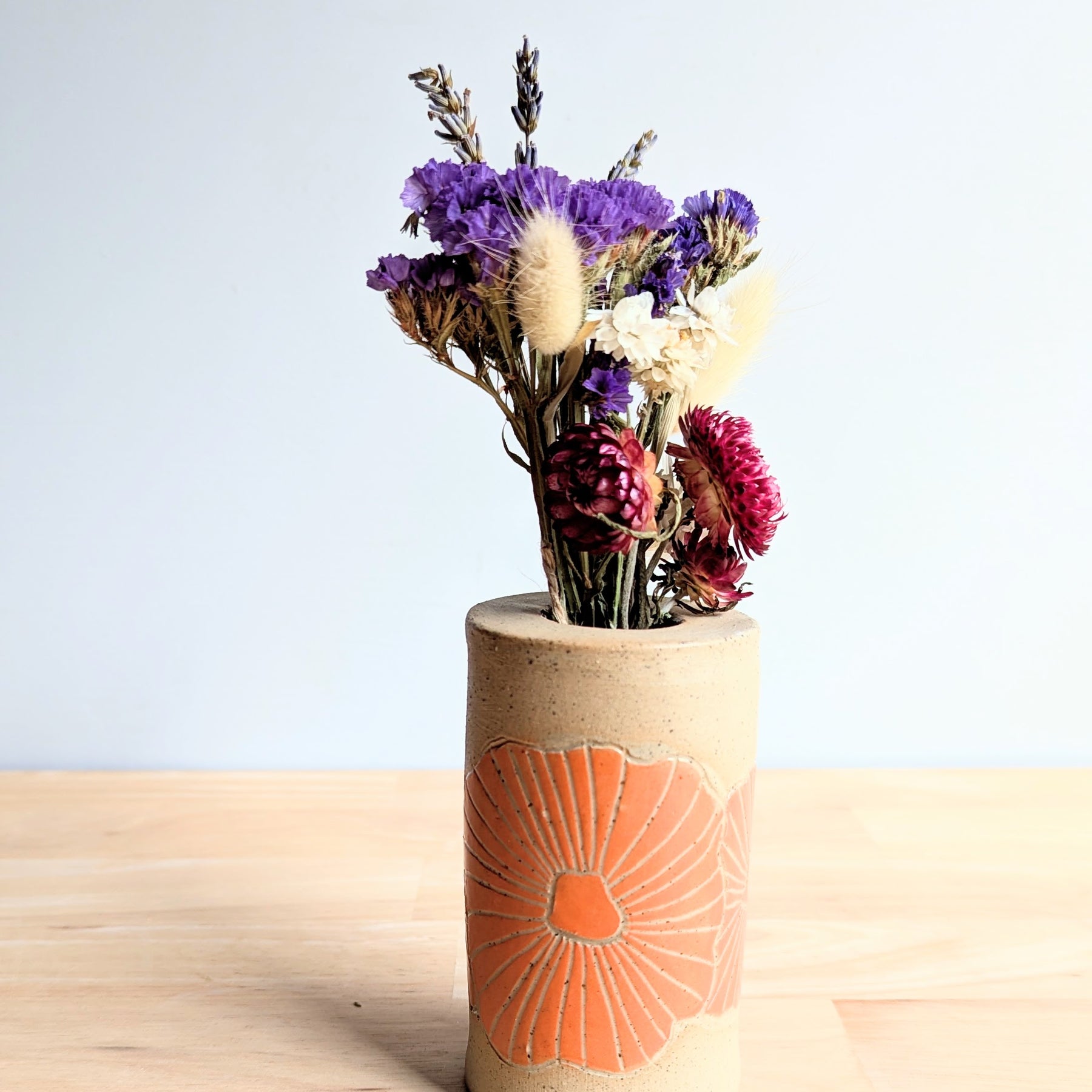 Cylinder Flower Vase| Handmade Vase with Dried Floral Posy | Bright Vase| Mother's Day Gift Idea