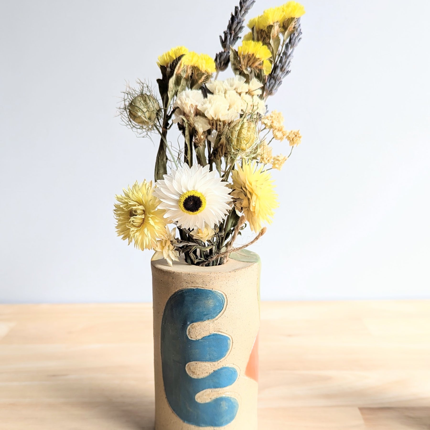 Cylinder Flower Vase| Handmade Vase with Dried Floral Posy | Bright Vase| Mother's Day Gift Idea