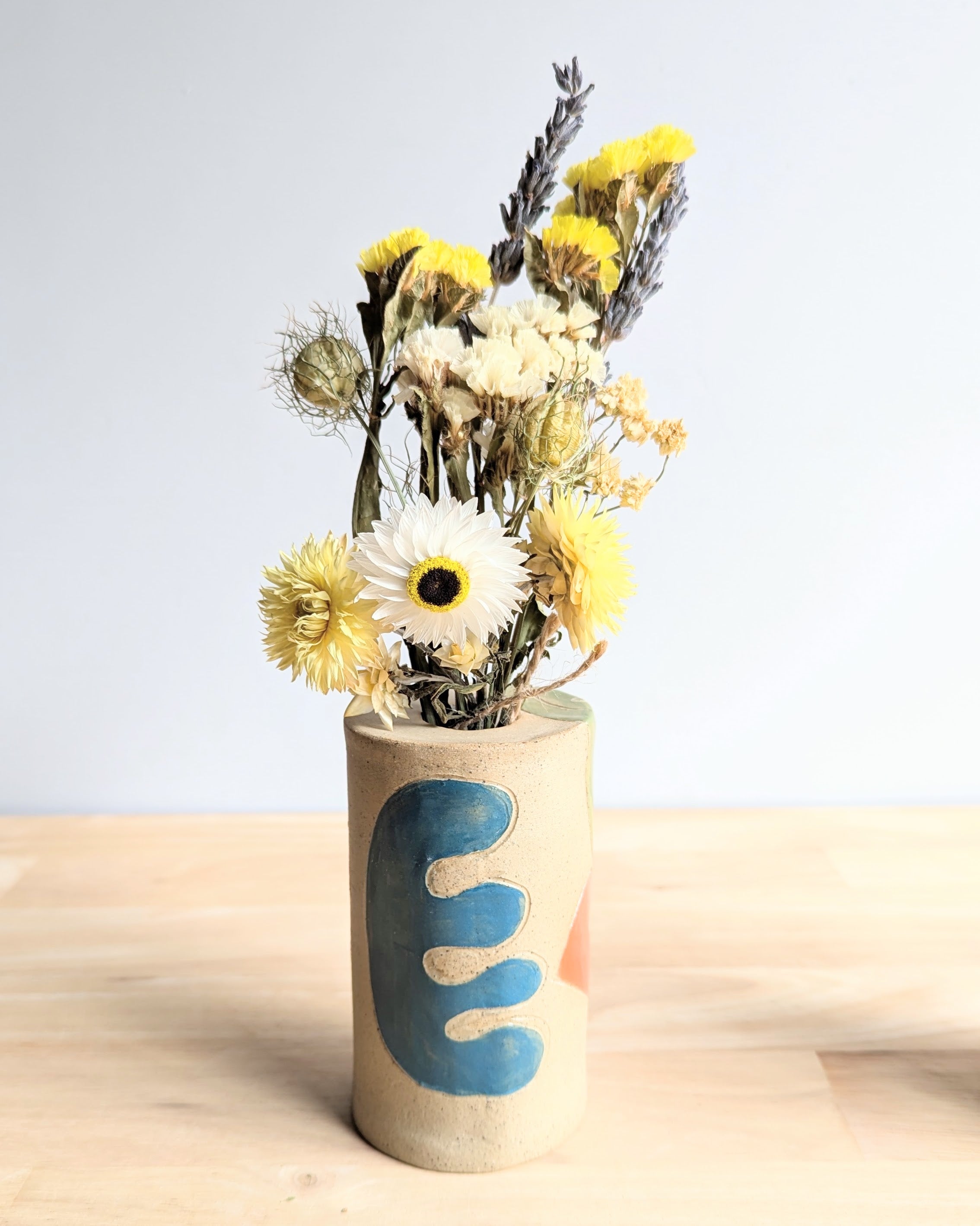 Cylinder Flower Vase| Handmade Vase with Dried Floral Posy | Bright Vase| Mother's Day Gift Idea