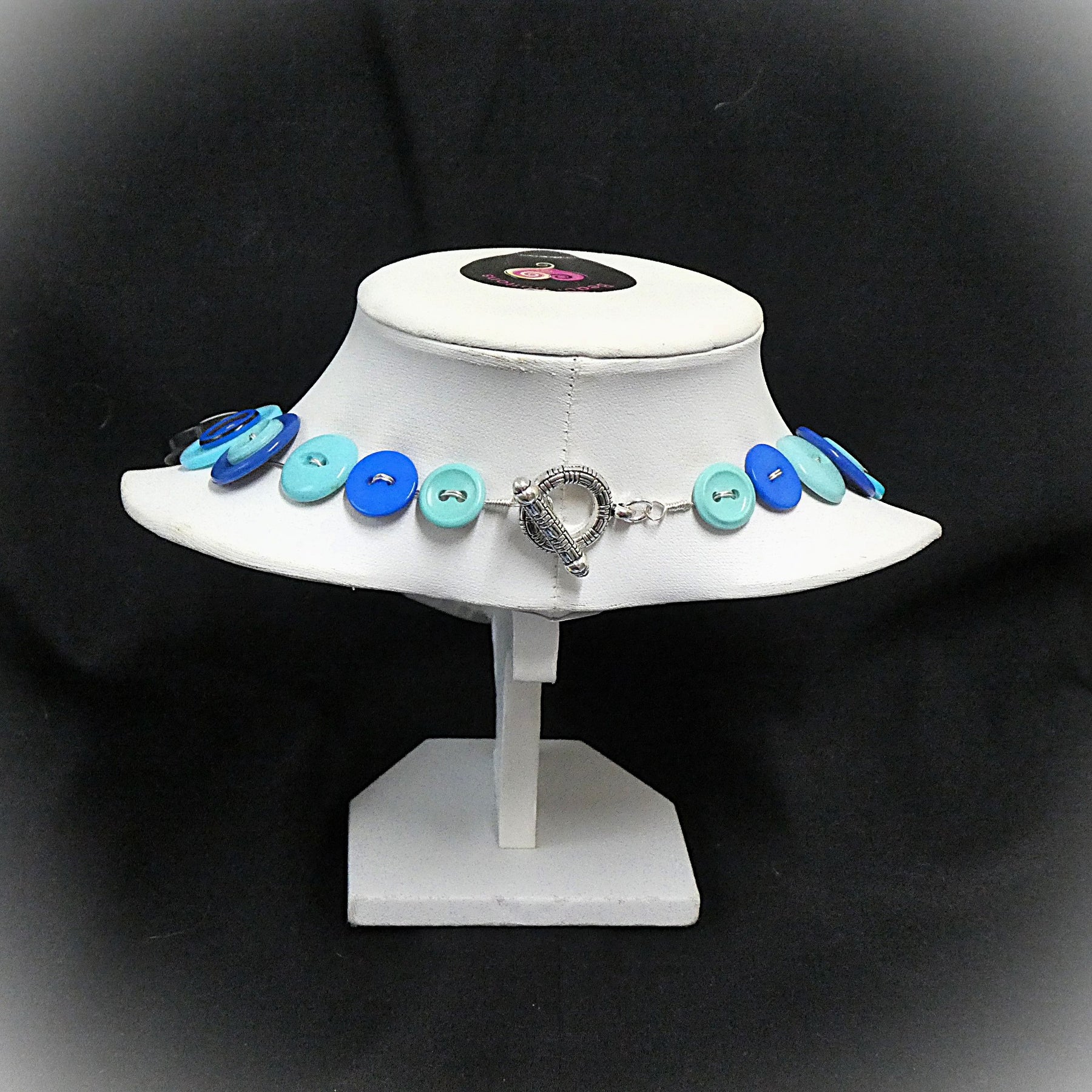 Button necklace and matching earrings - Aqua Crazy