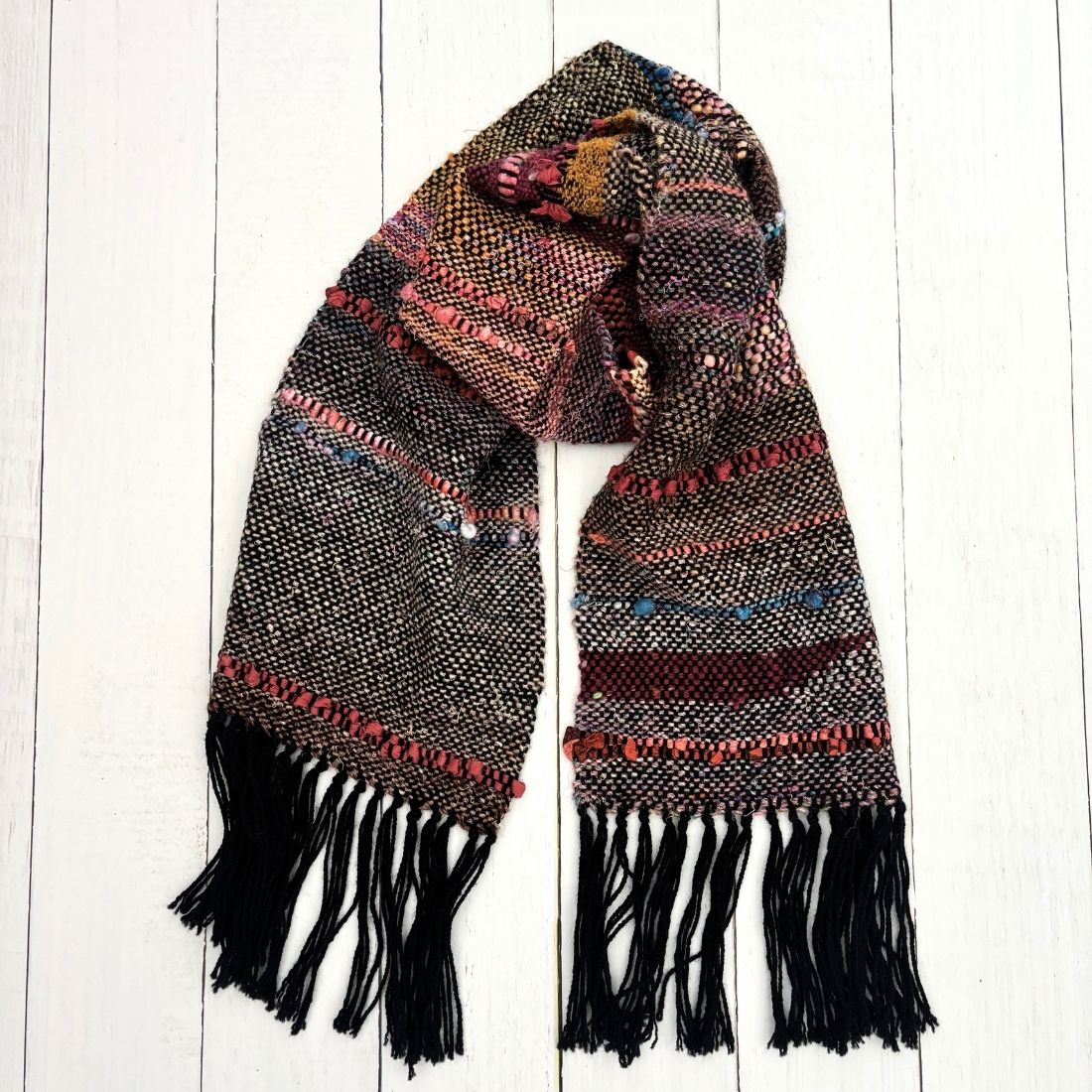 Handwoven Scarf - Autumnal - Rustic - Wool - Silk