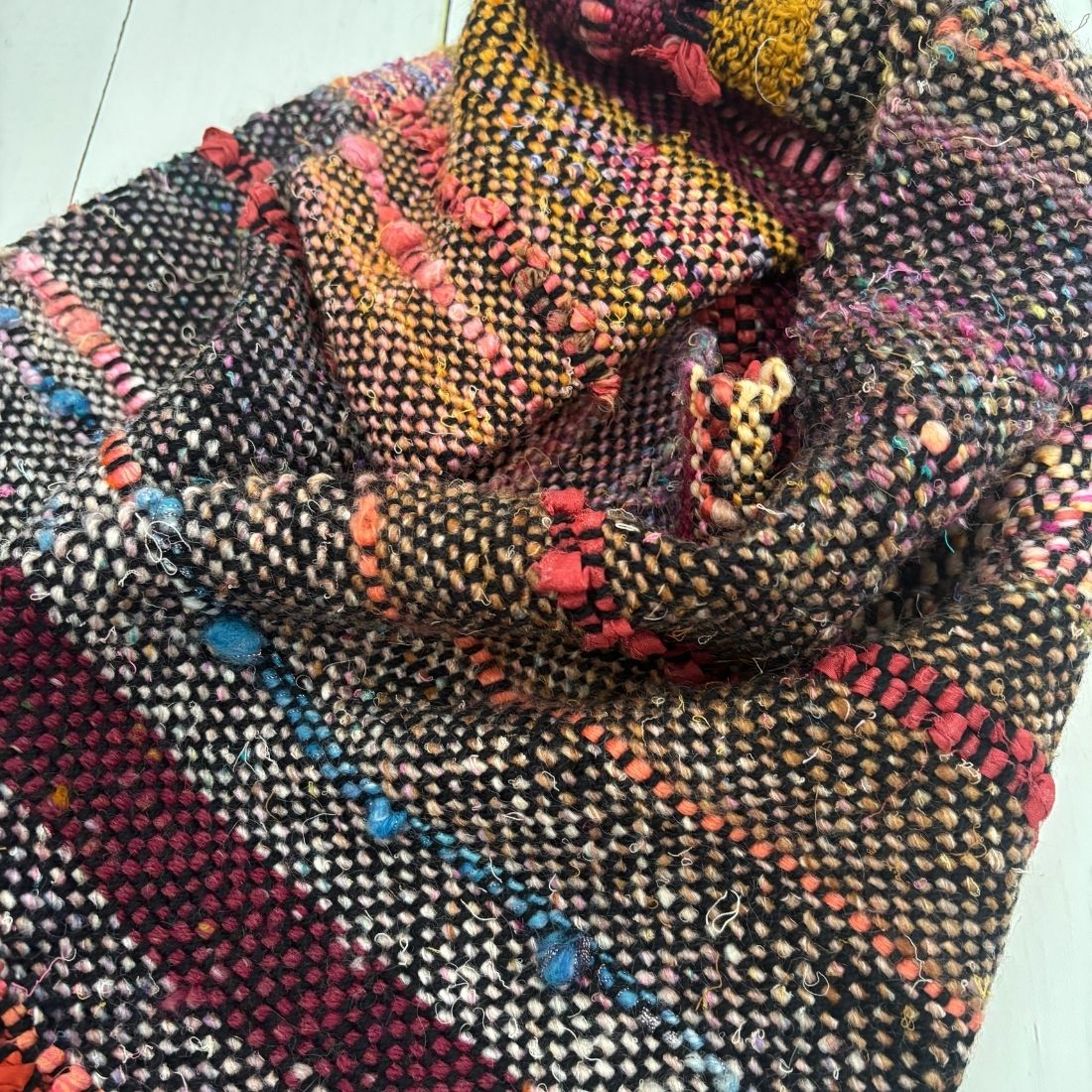 Handwoven Scarf - Autumnal - Rustic - Wool - Silk