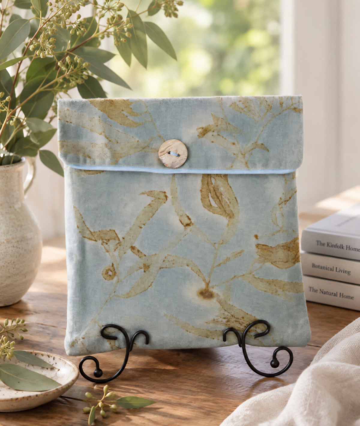 Botanical Velvet Pouch | Eco-Printed Vintage Fabric | Original Botanical Art