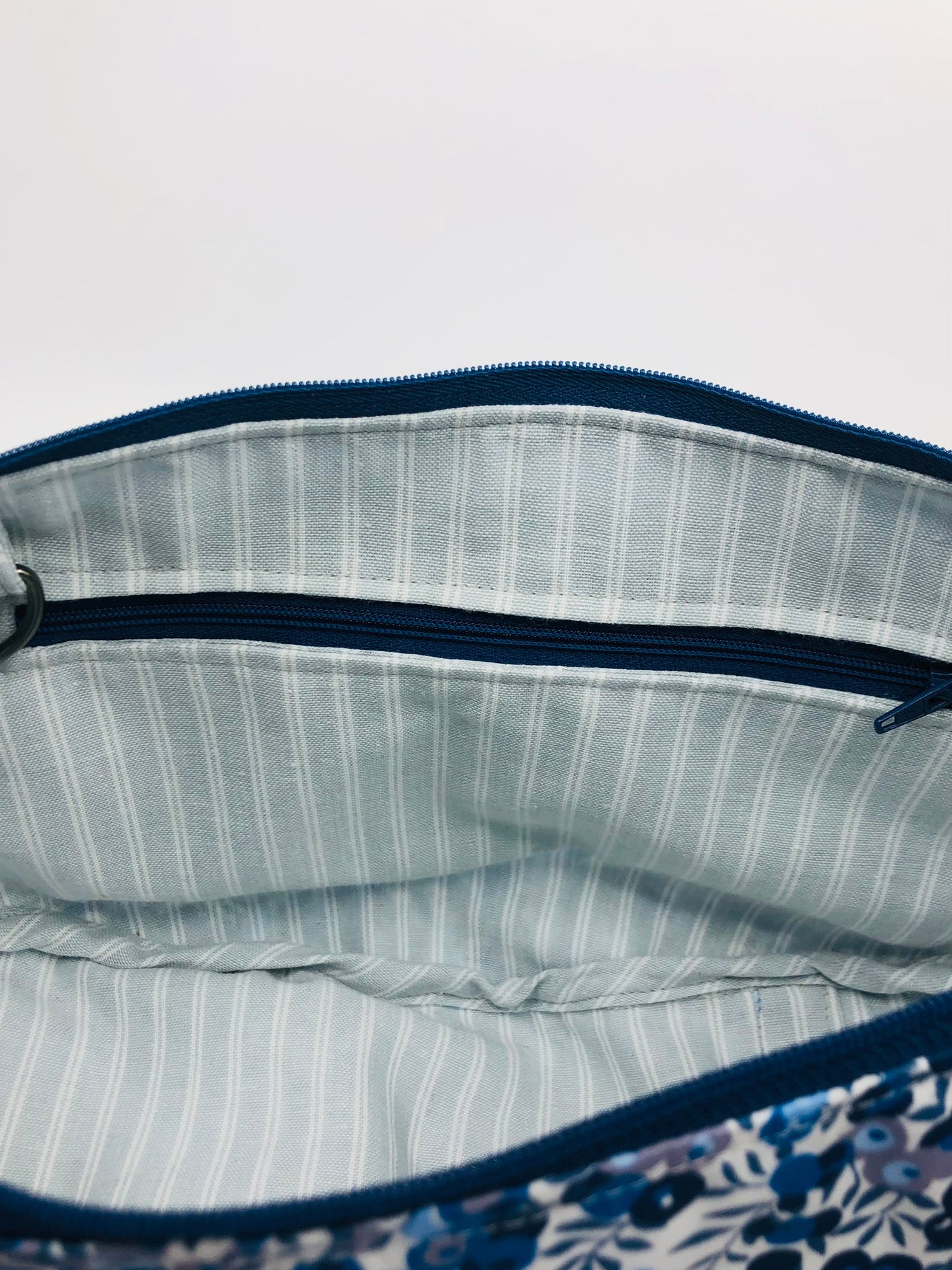 Blue Wiltshire Liberty fabric cross body crescent bag