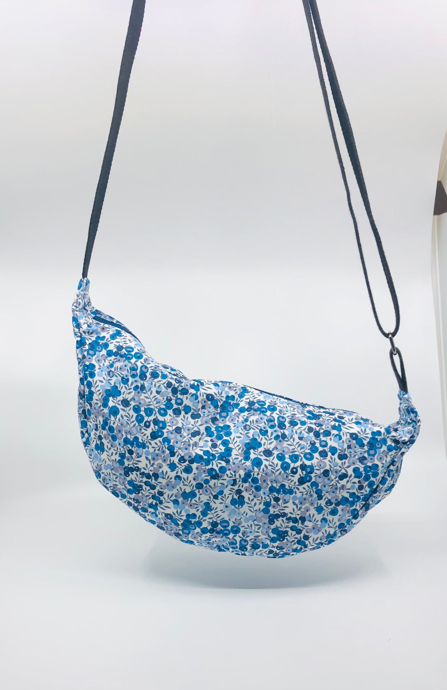 Blue Wiltshire Liberty fabric cross body crescent bag
