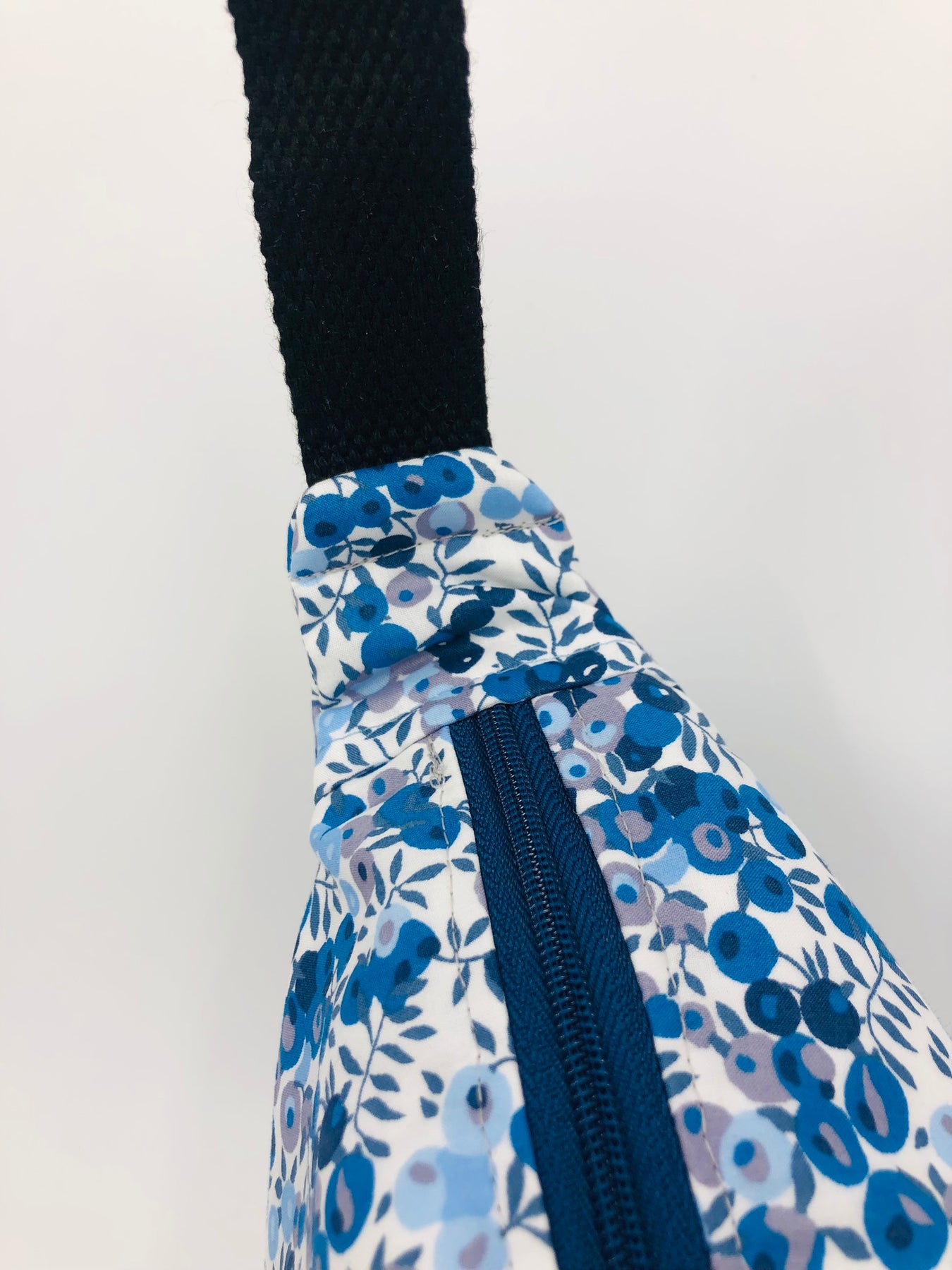 Blue Wiltshire Liberty fabric cross body crescent bag