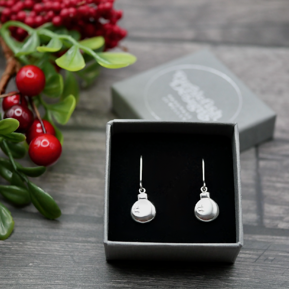 Christmas baubles sterling silver earrings box sml