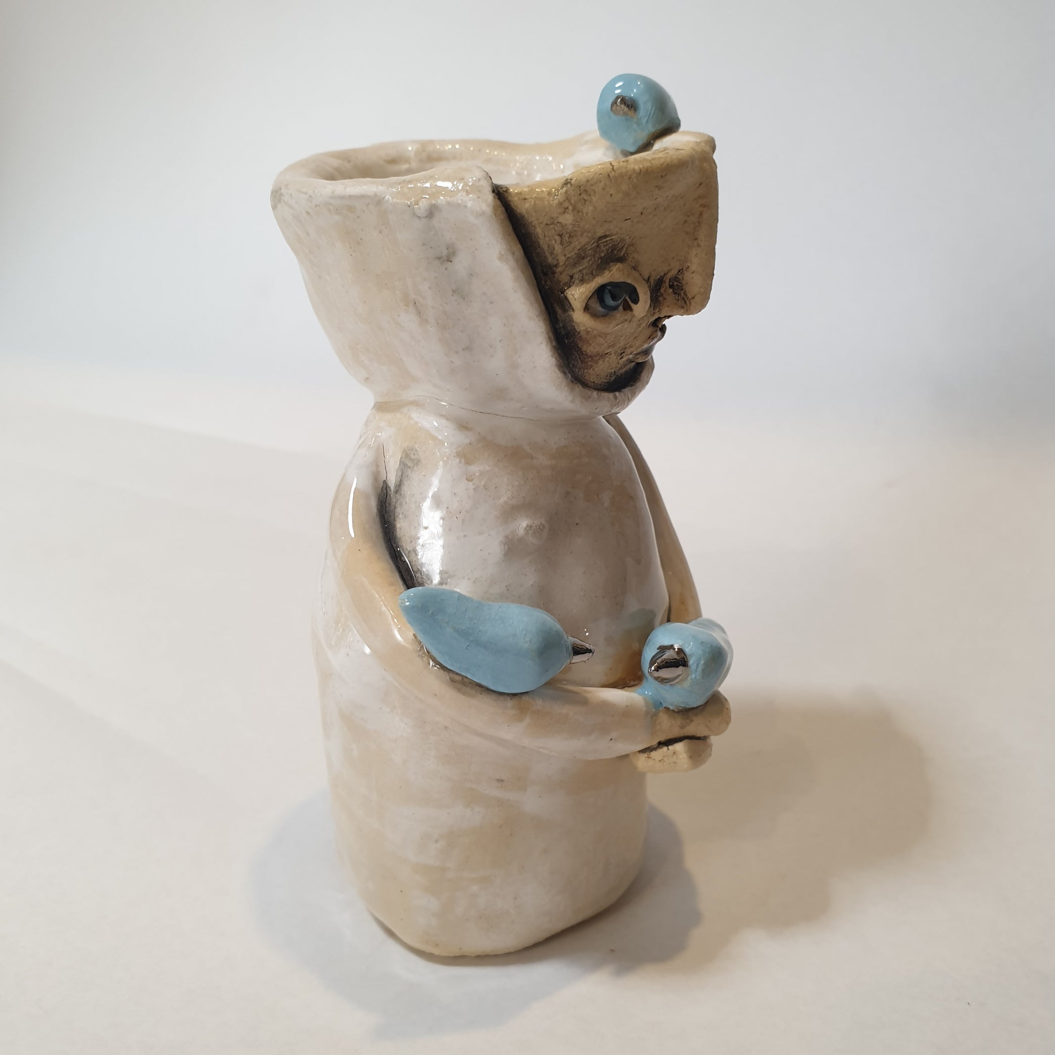 small character, birds, blue white