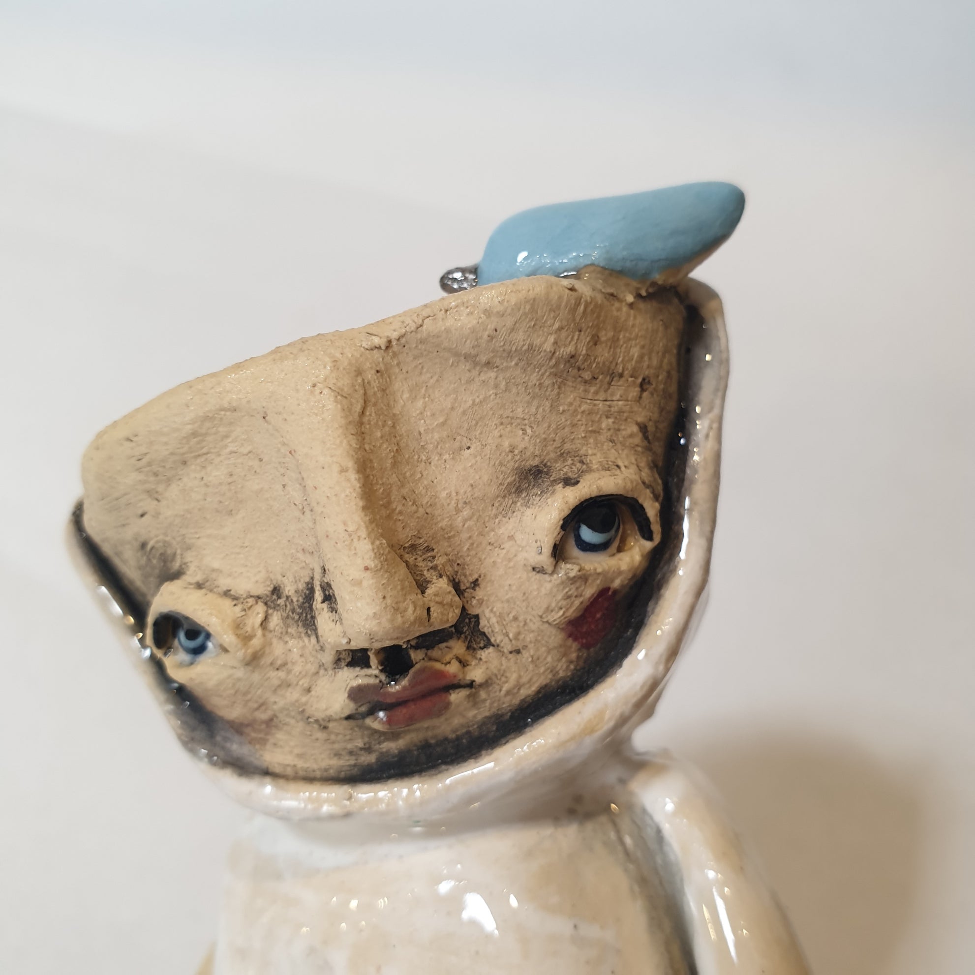 small character, birds, blue white