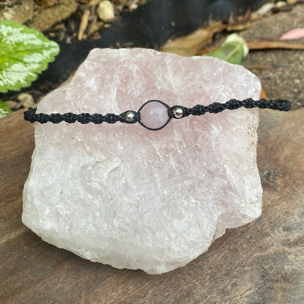 Rose Quartz Beaded Anklet: Macrame Adjustable Waterproof