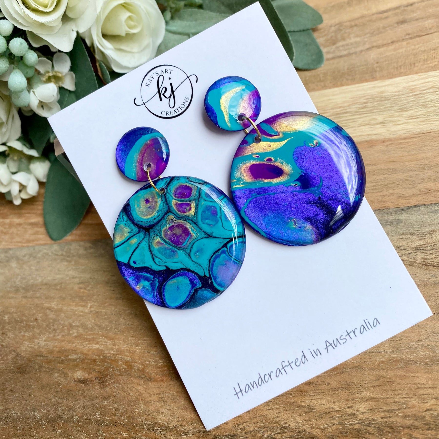 Turquoise Purple Stud Dangle Earrings