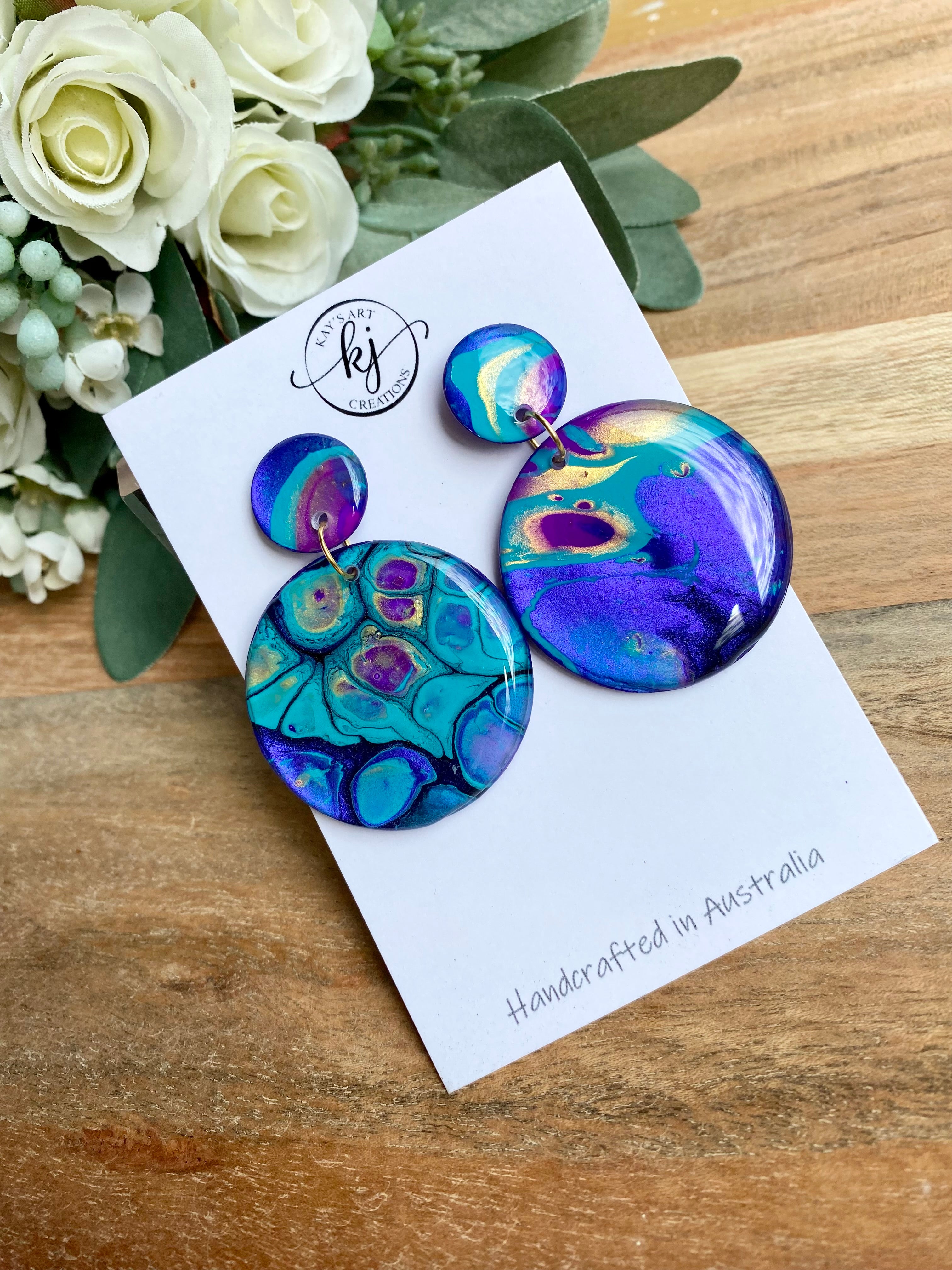 Turquoise Purple Stud Dangle Earrings