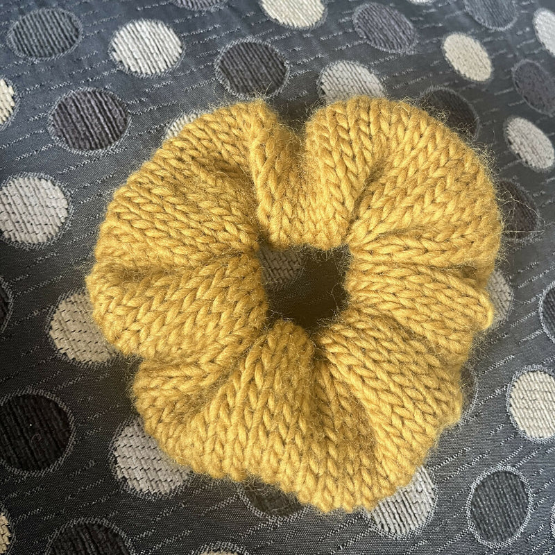 Hand knitted wool scrunchie