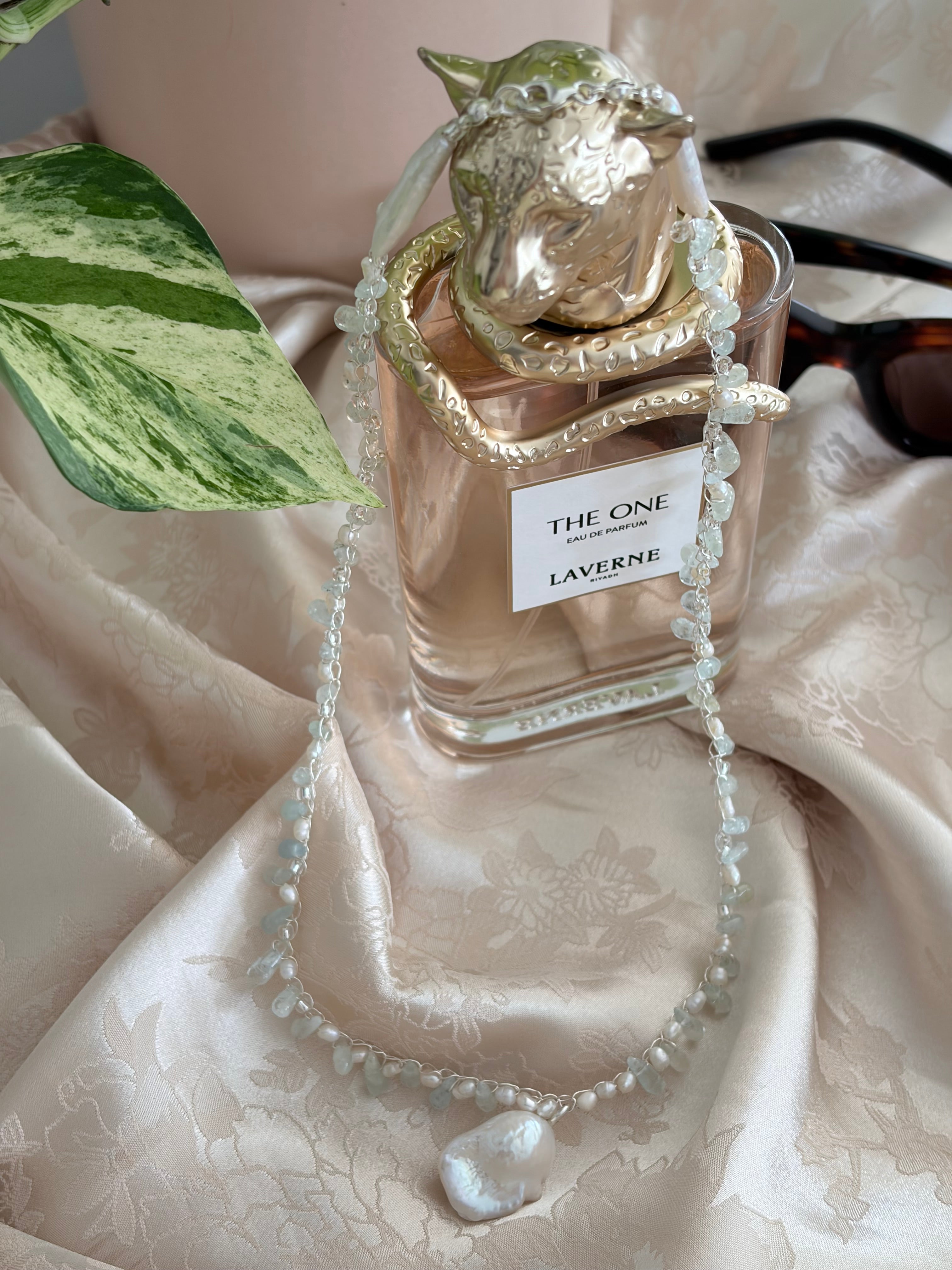 “The One” Necklace Aquamarine and Pearls