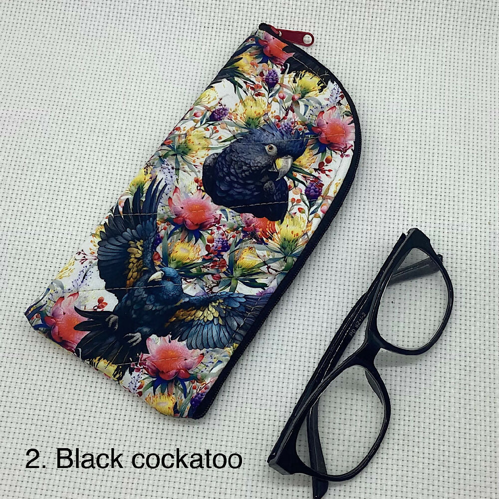 Australian birds curved top zip pouch for glasses, phones, handbag organiser, etc.