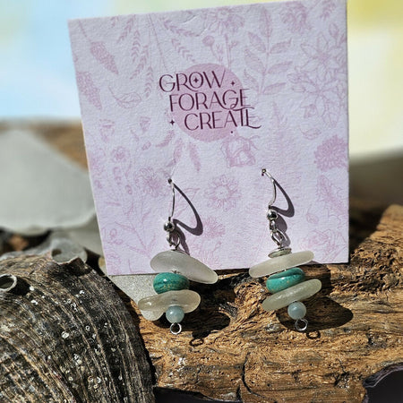 Handcrafted Sea Glass and Glass Bead Earrings - Treasures from Penguin Beach