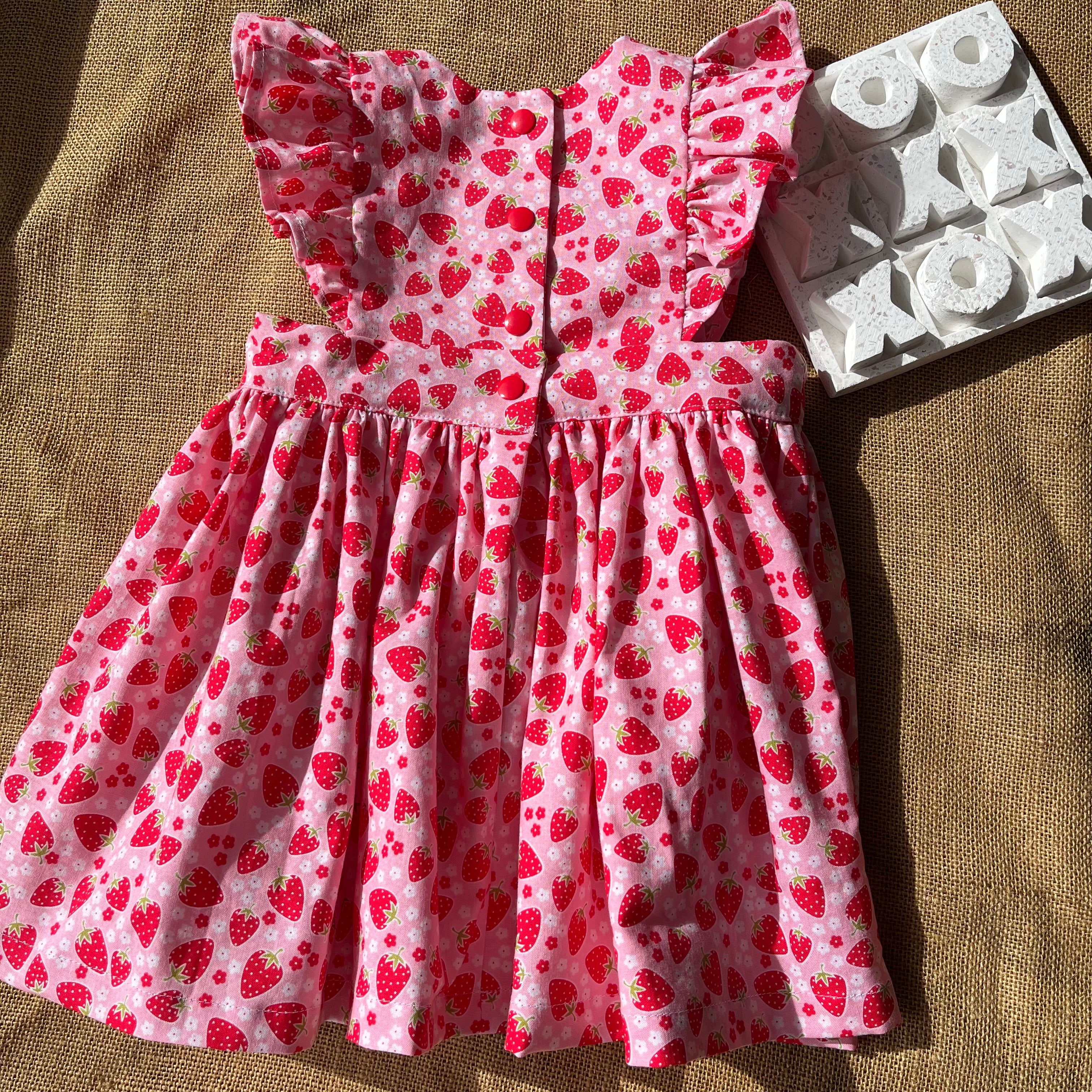 Handmade toddler pinafore / dress | Strawberries