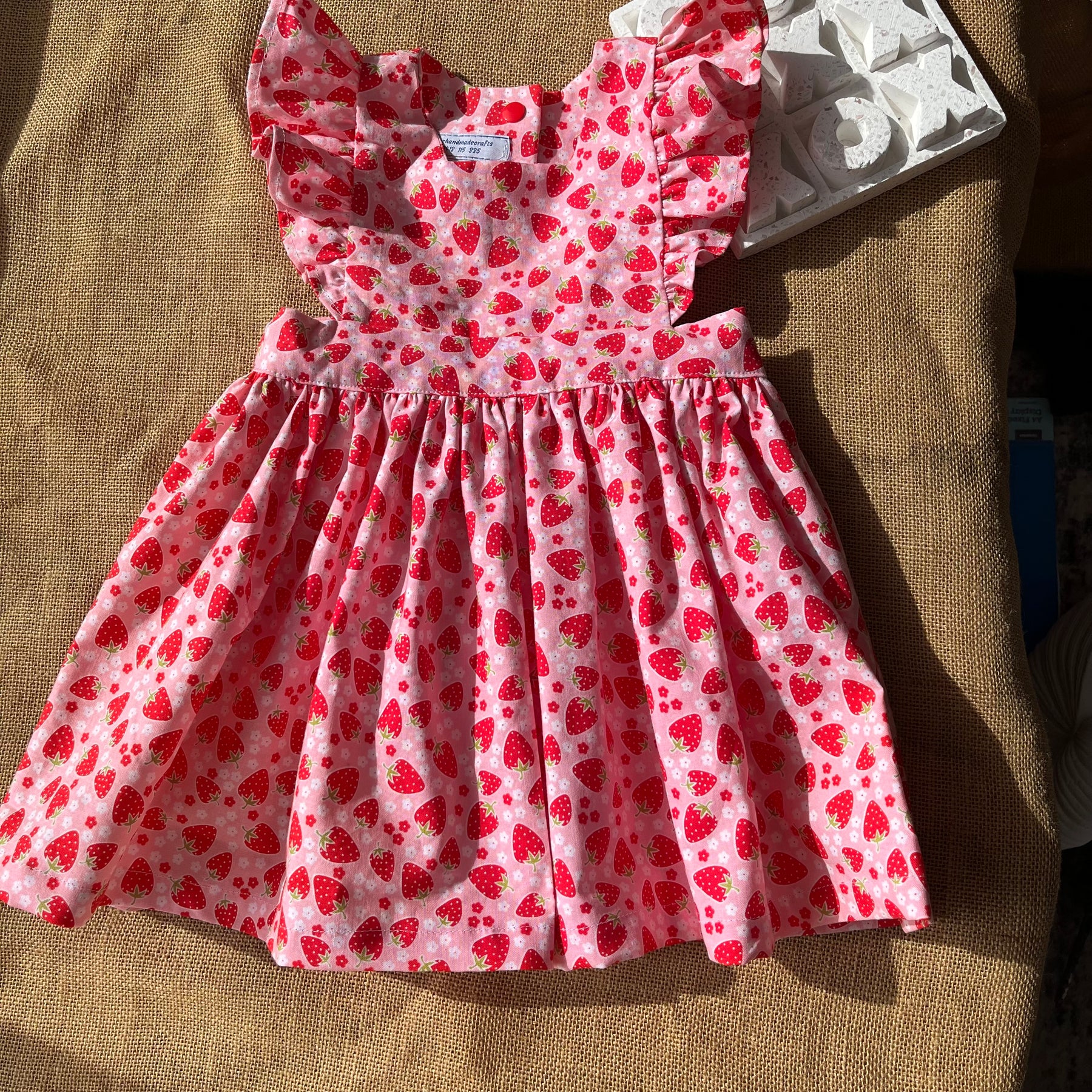 Handmade toddler pinafore / dress | Strawberries