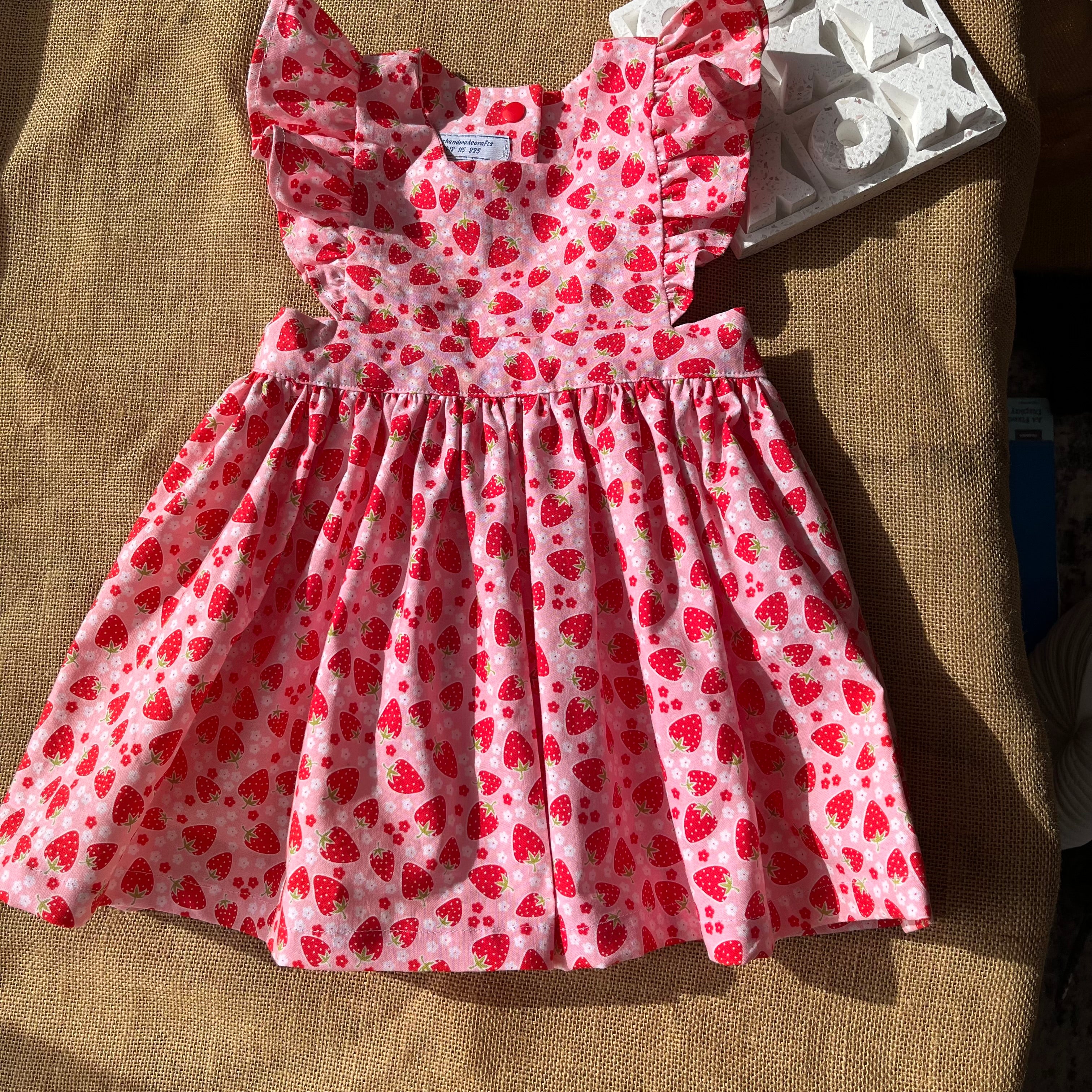 Handmade toddler pinafore / dress | Strawberries