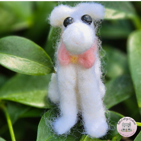 Needle Felted Dog Sitting with Pink Bow