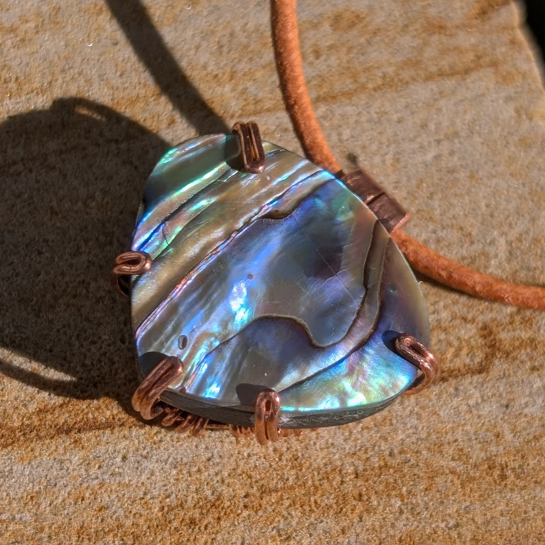 Aquata - Stabilised Abalone Shell Pendant in Simple Copper Setting