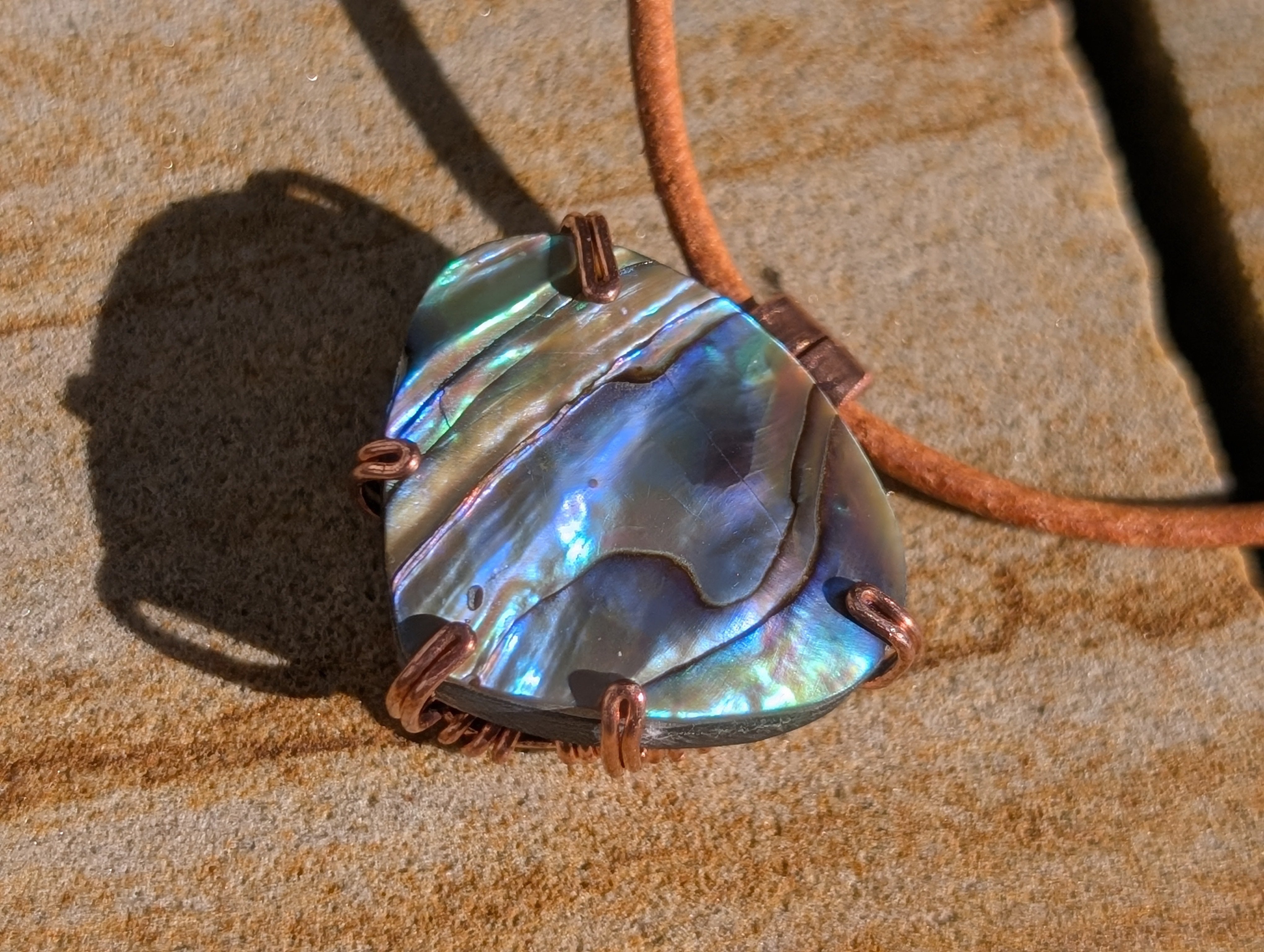 Aquata - Stabilised Abalone Shell Pendant in Simple Copper Setting