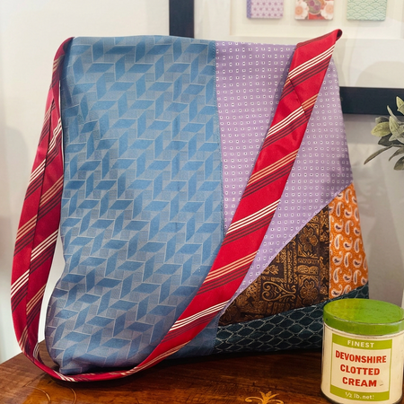 Colourful Silk Necktie Tote, Handmade, Upcycled