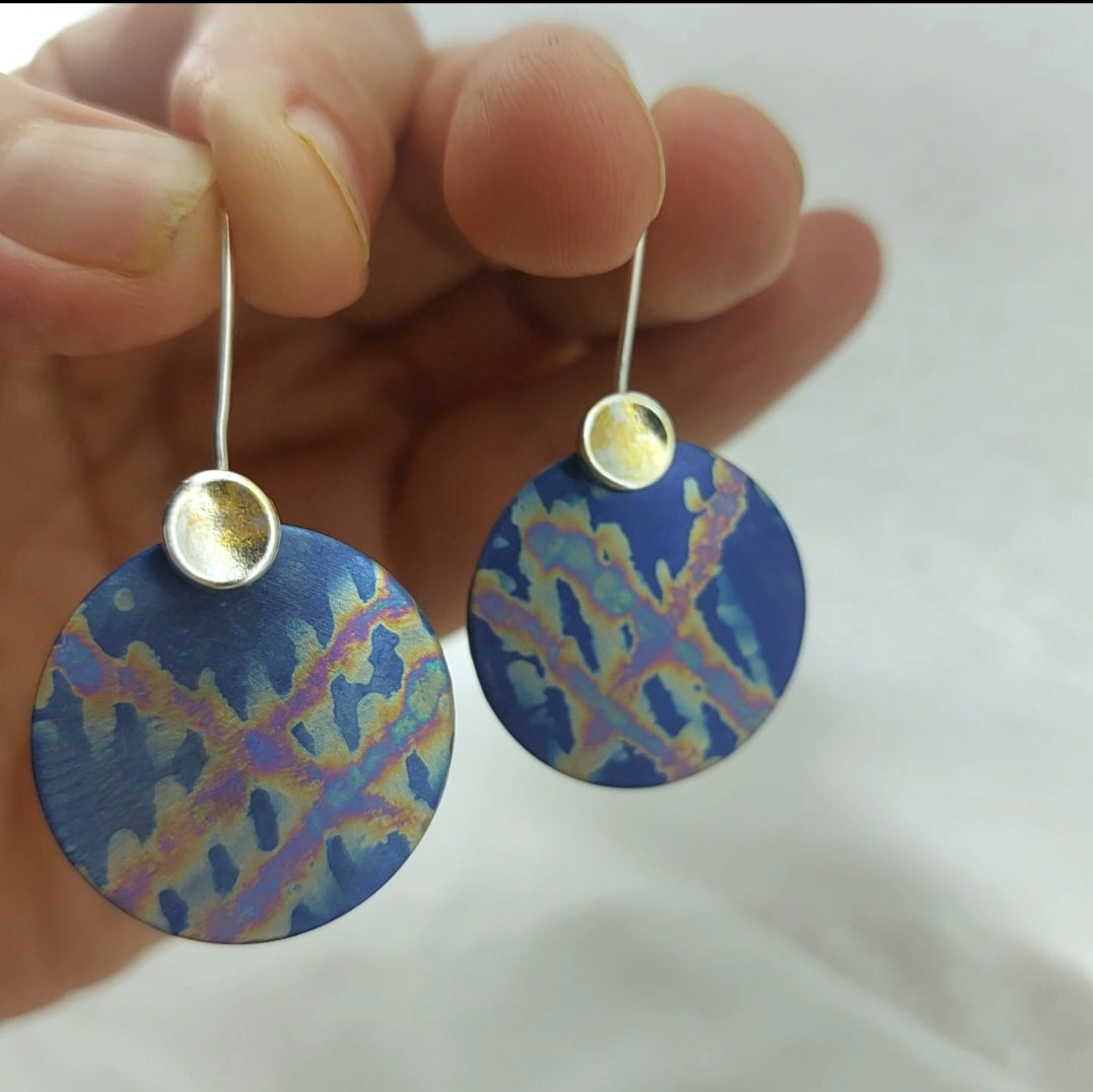 Hand painted Blue Titanium Discs with Keum-boo Feature