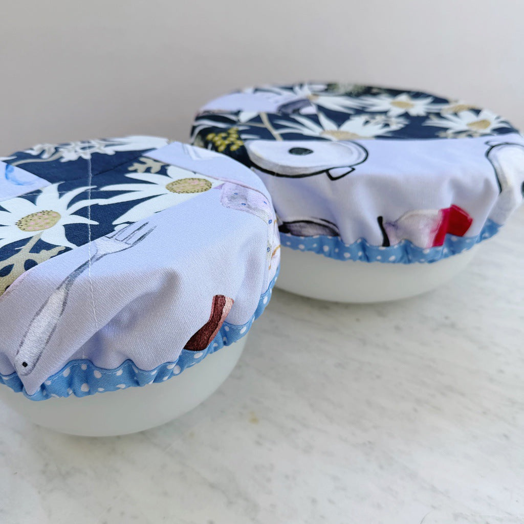 Flannel flowers holiday reusable fabric bowl covers. Set of two. Proofing cloths.
