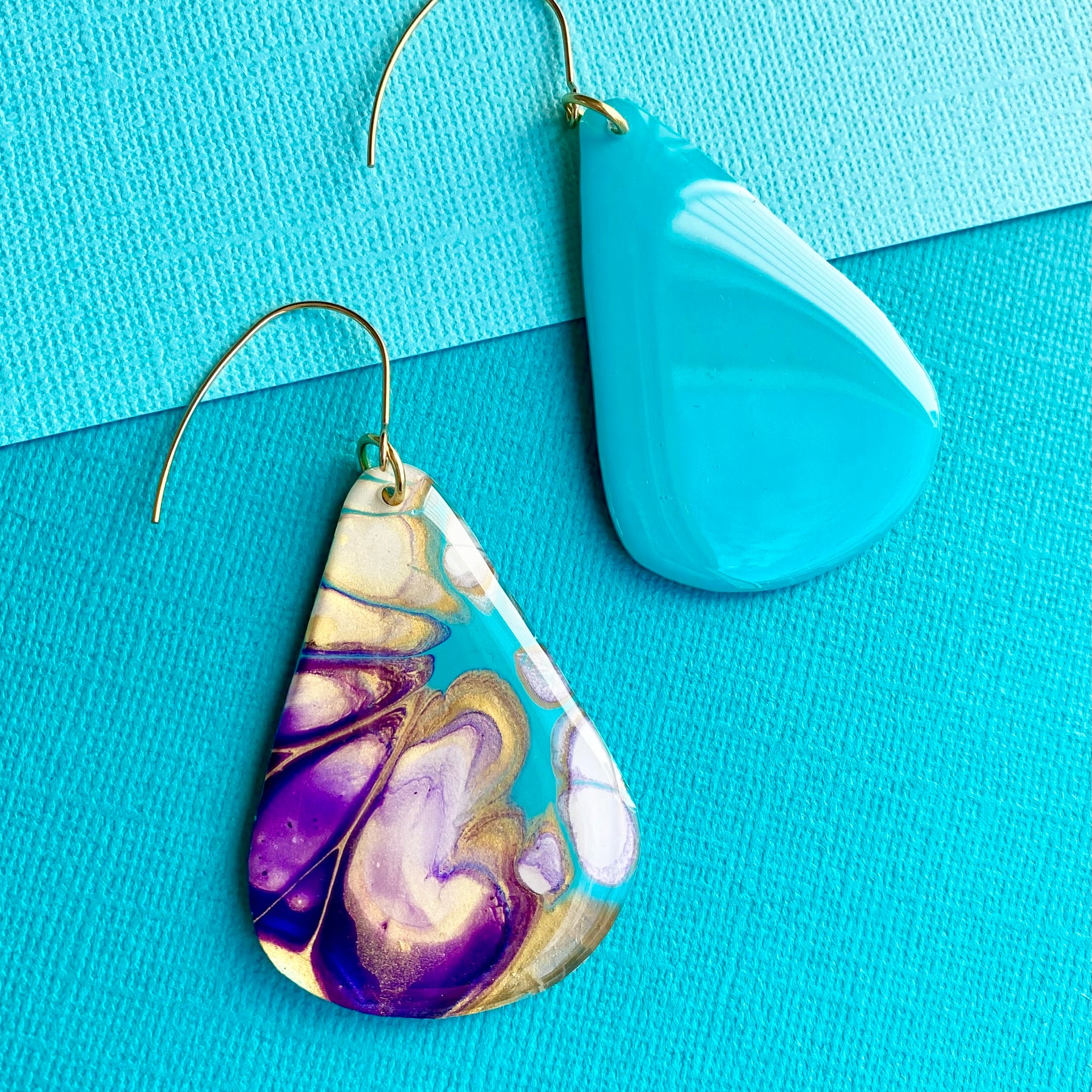 Stunning Turquoise and Gold Abstract Art Earrings