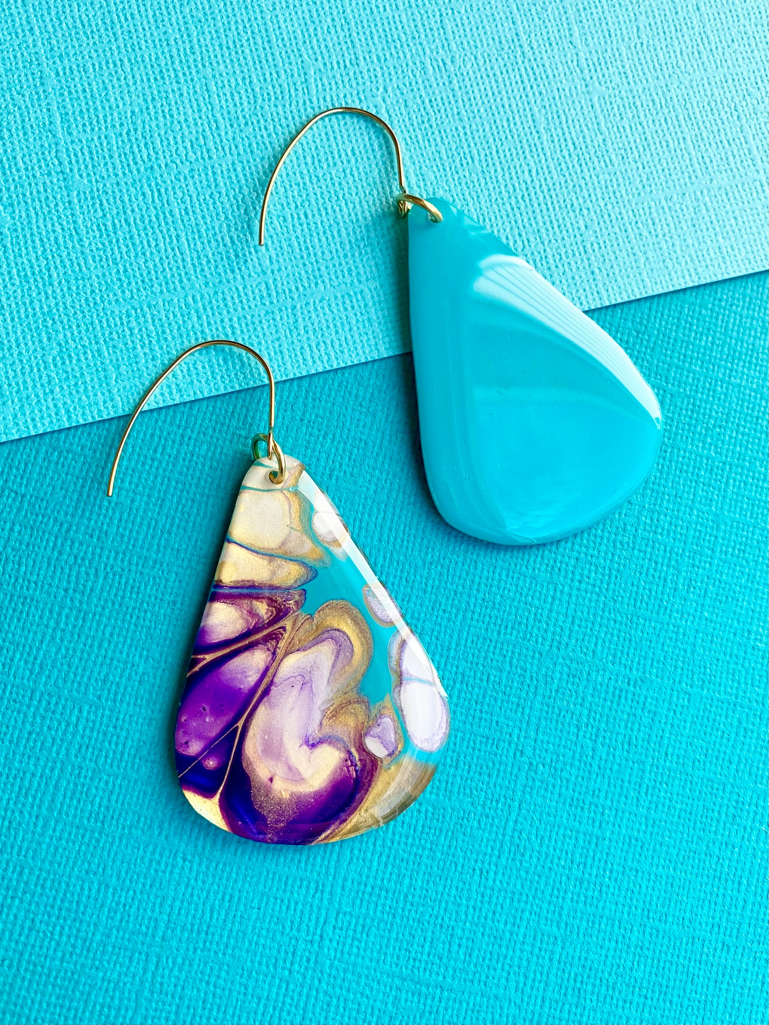 Stunning Turquoise and Gold Abstract Art Earrings