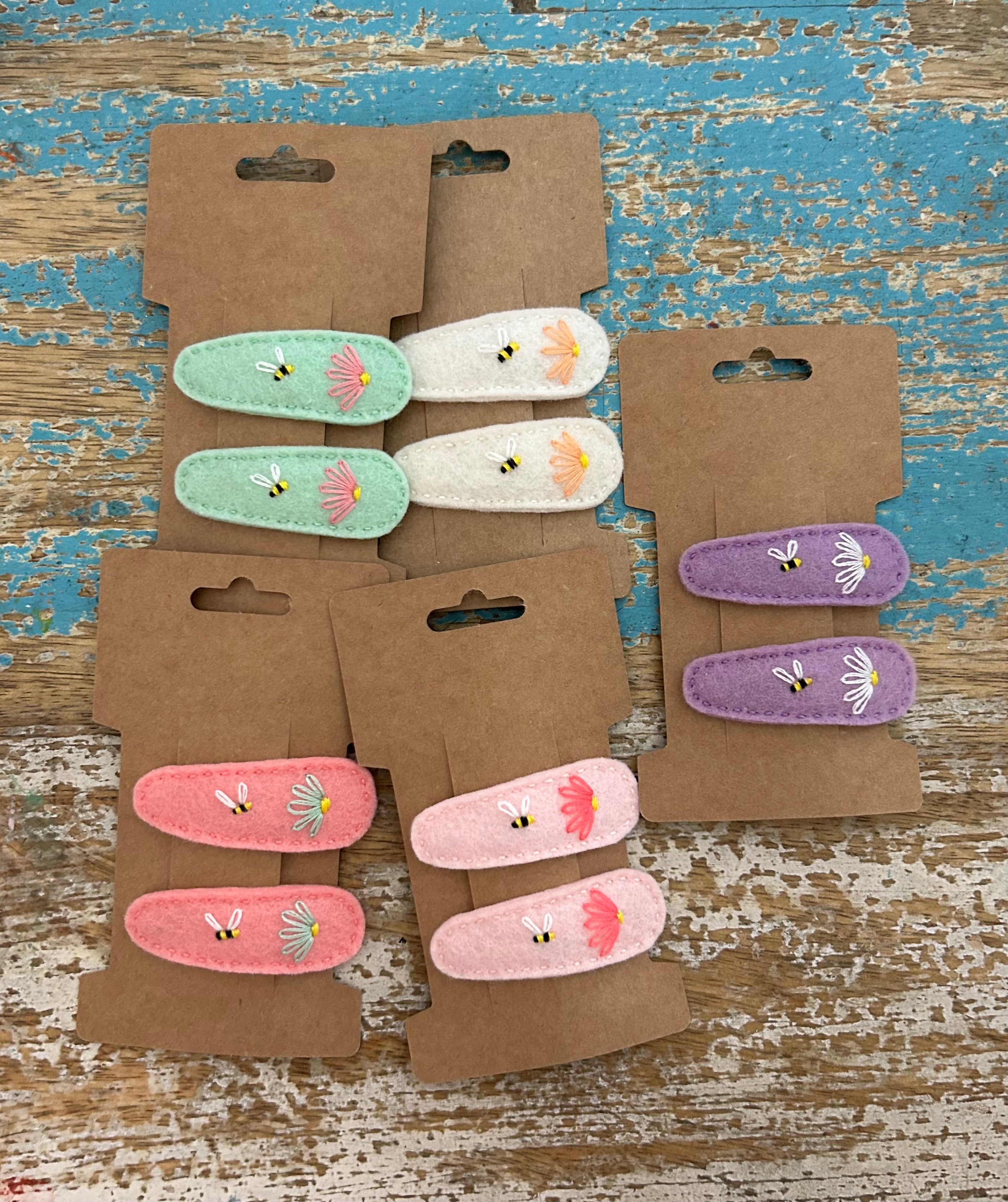 Set of 2, Felt, Flower, Bee Hair Clips, hair accessory