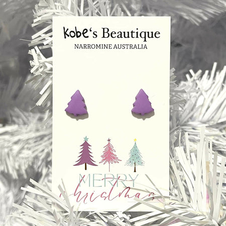 Mini Purple Christmas Tree Studs