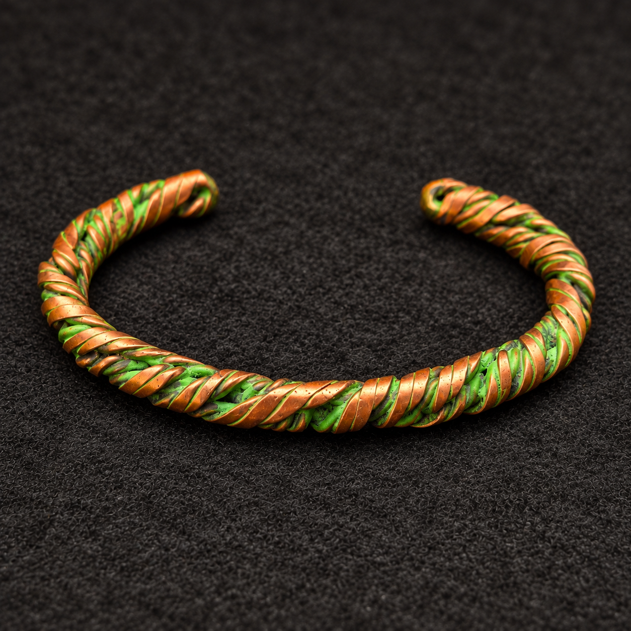 Handmade Green Patina Twisted Copper Cuff B003