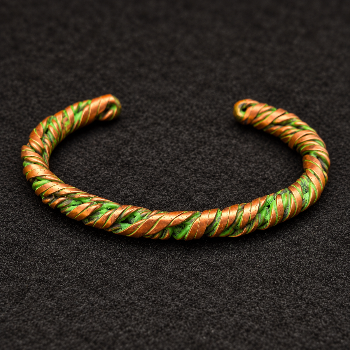 Handmade Green Patina Twisted Copper Cuff B003