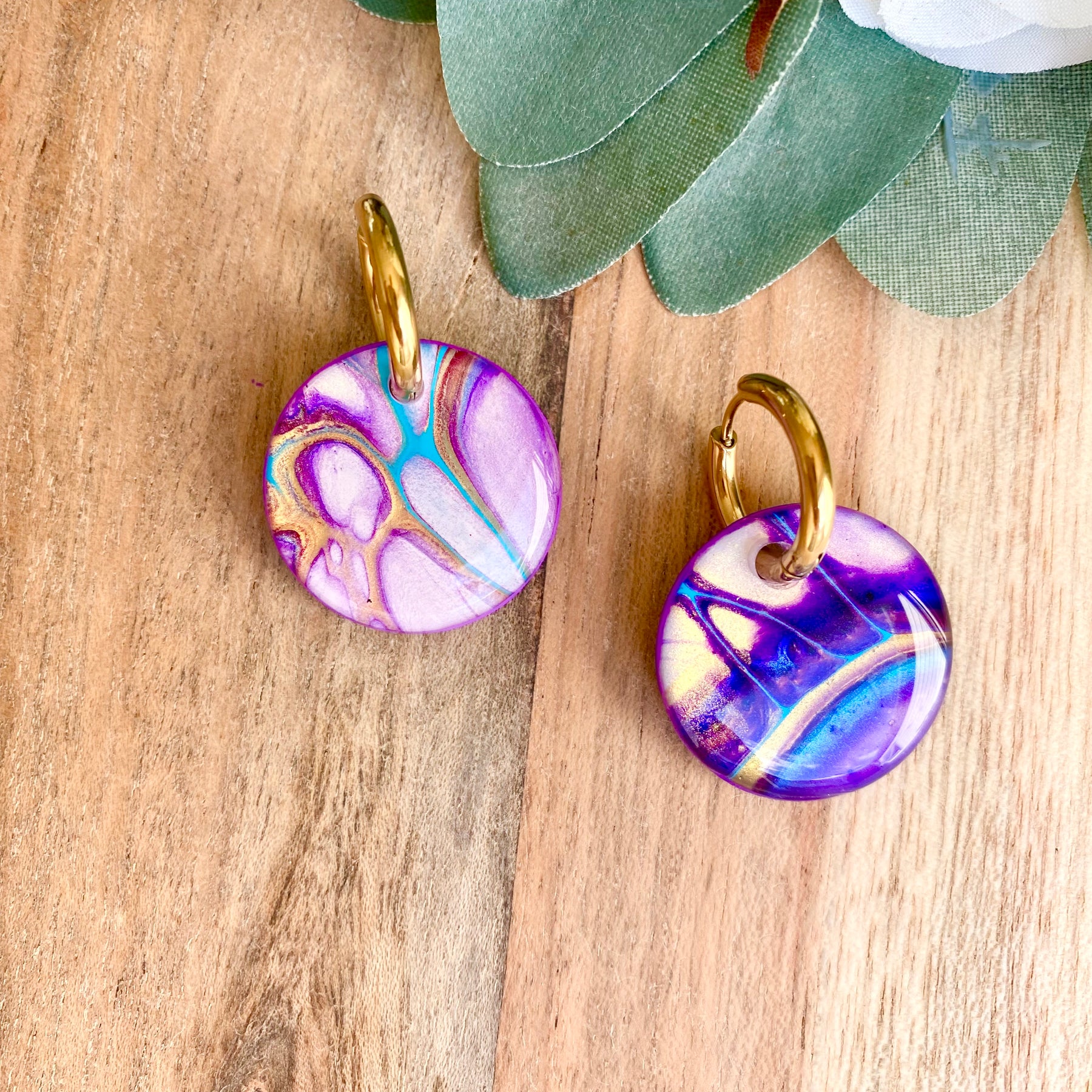Turquoise Purple Huggie Hoop Earrings