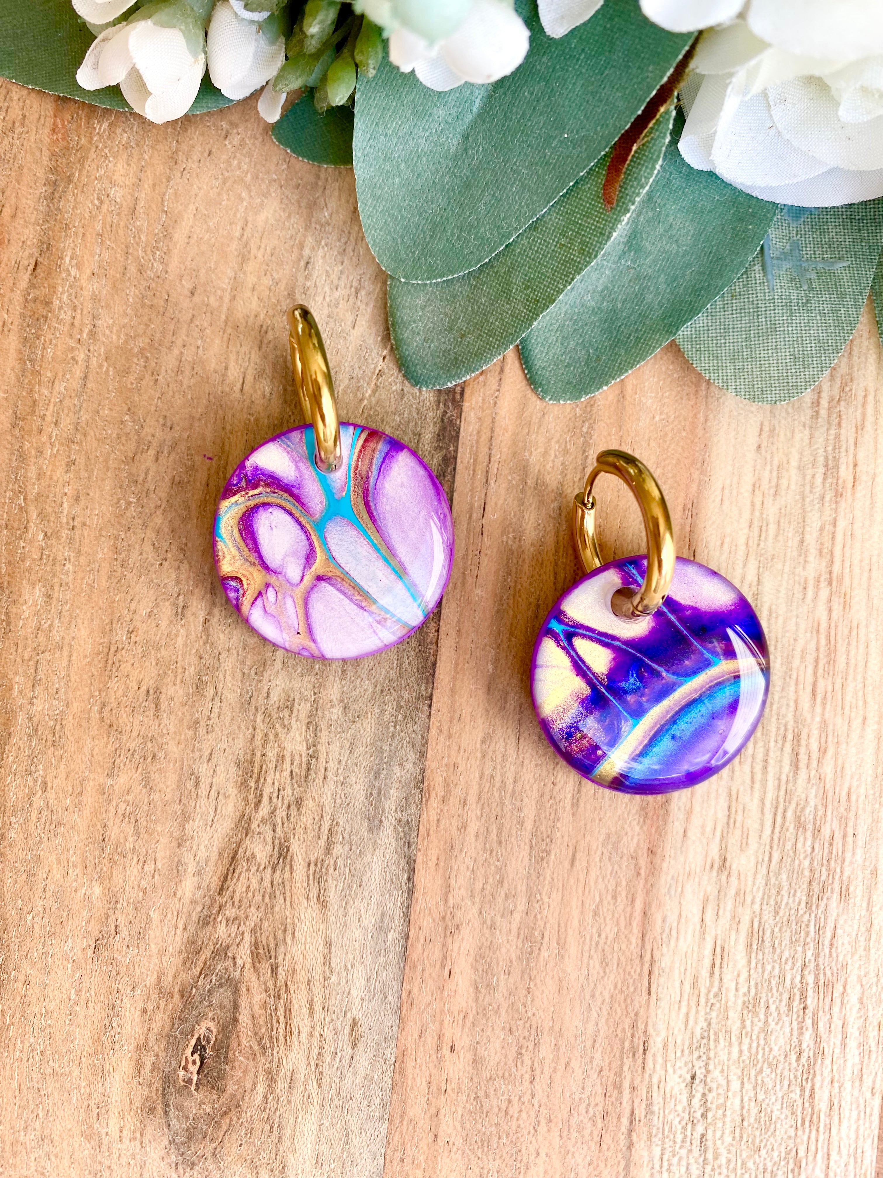 Turquoise Purple Huggie Hoop Earrings