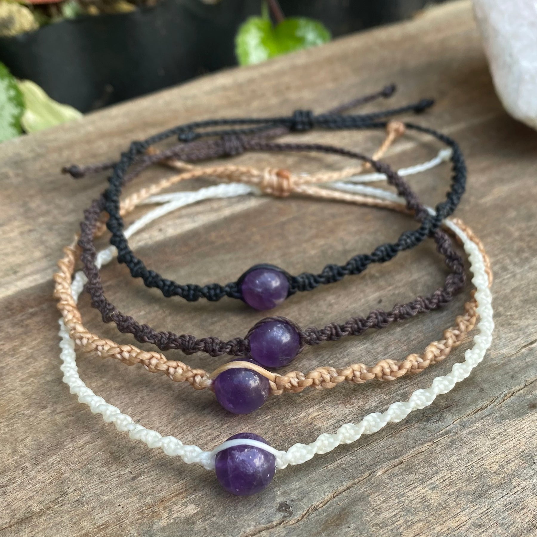 Amethyst Beaded Anklet: Macrame Adjustable Waterproof