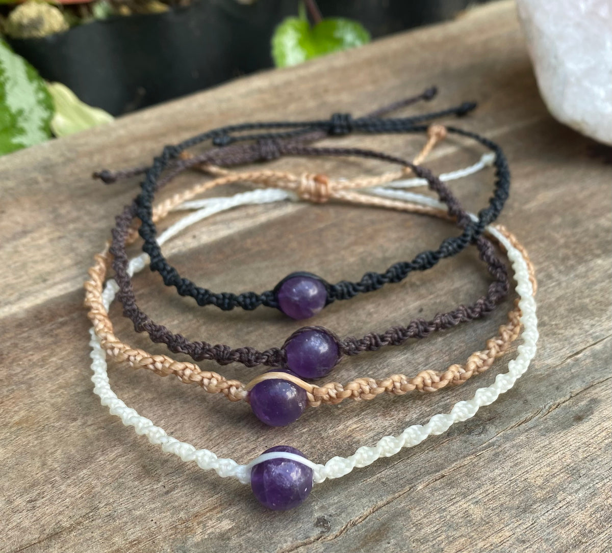 Amethyst Beaded Anklet: Macrame Adjustable Waterproof