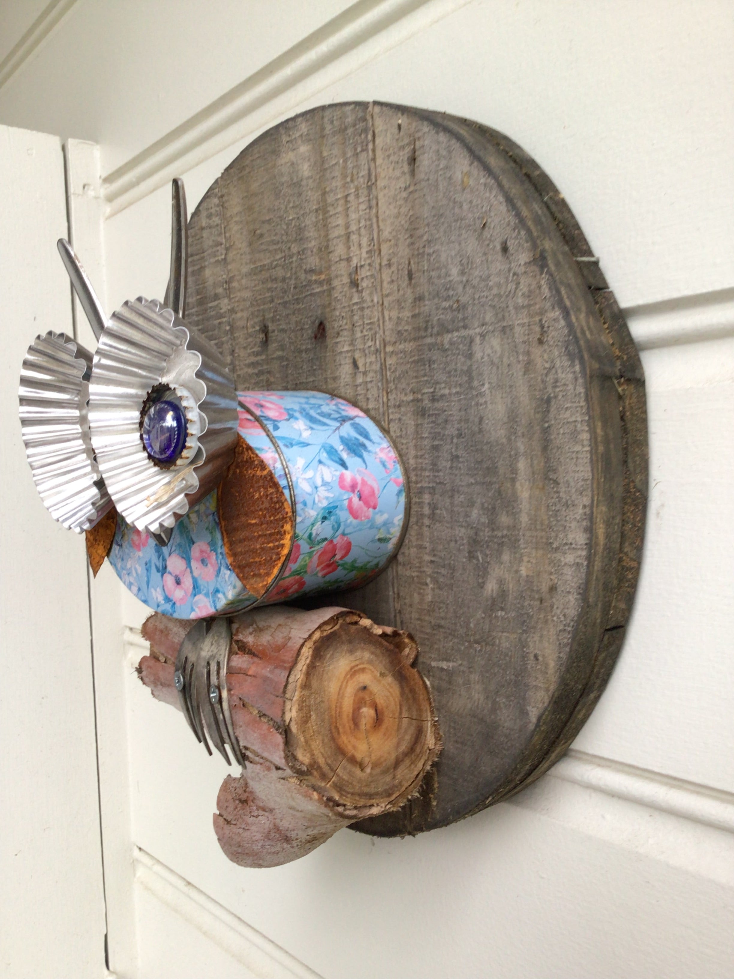 Little Poppy Upcycled Owl 3D Wall Art