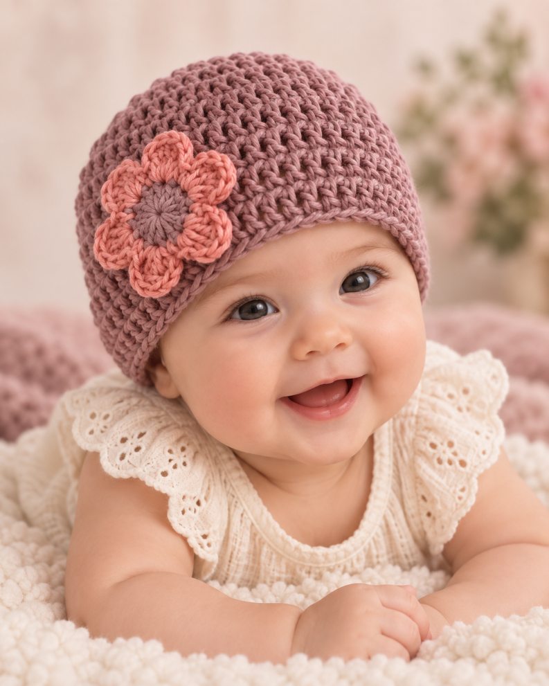 Hand-Crocheted Cotton Baby Hat Rosie Bloom