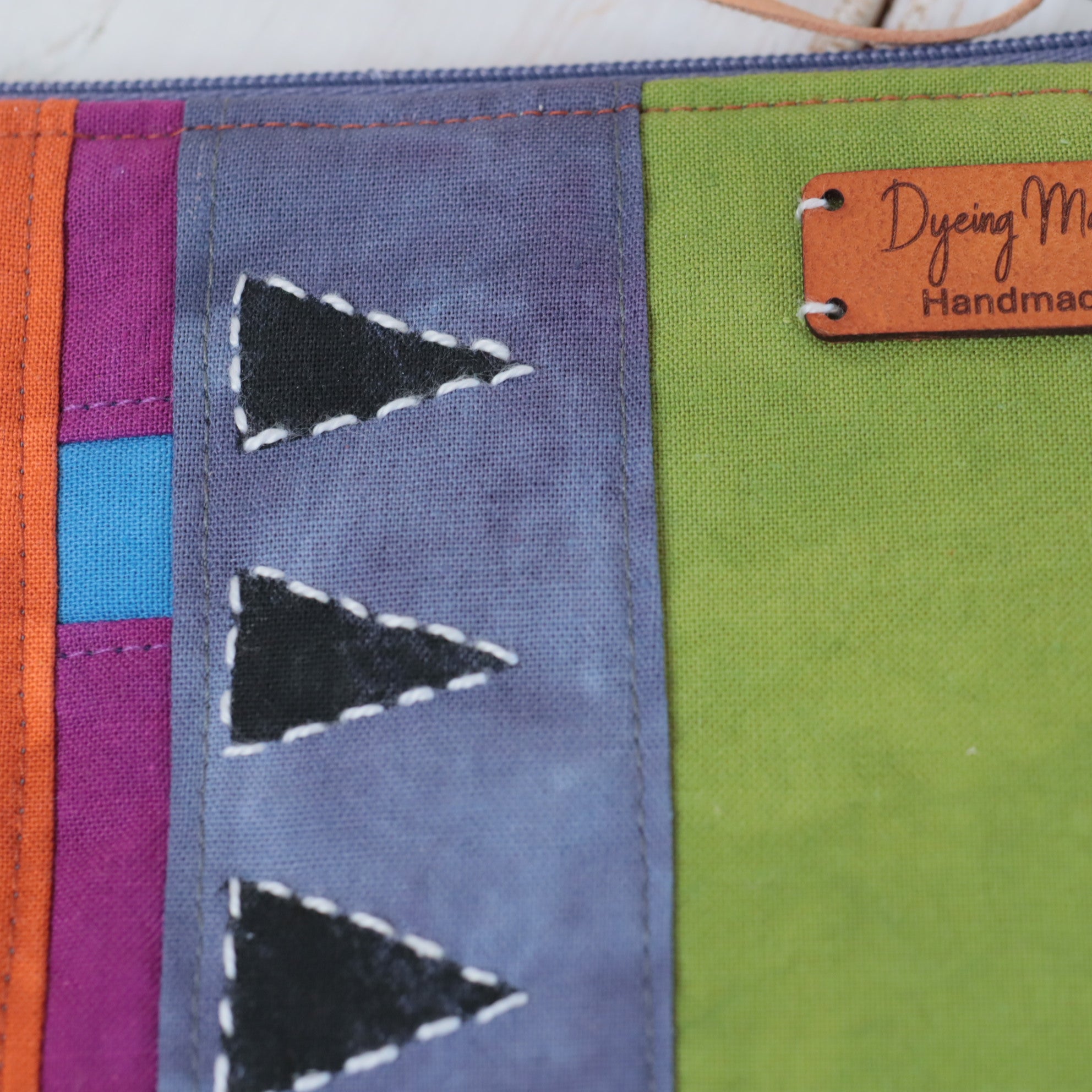 Hand Dyed Zipper Pouch, Makeup Bag, Sewing Pouch. Green and Ochre