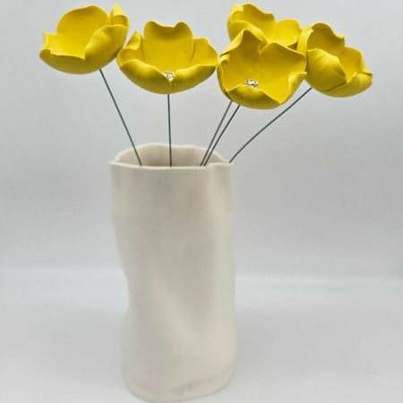 Handmade Ceramics - Yellow Porcelain Poppies on Florist Wire