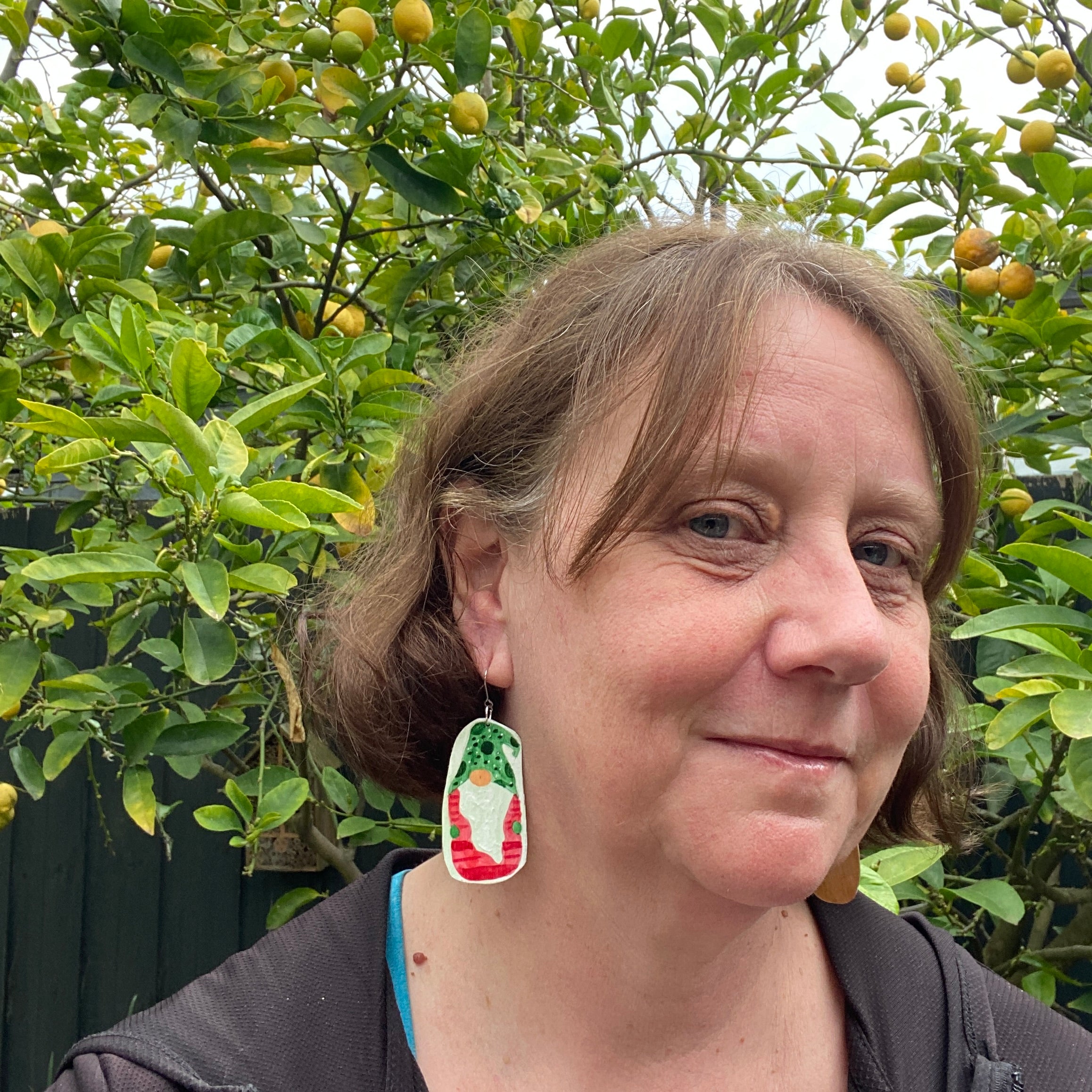 Christmas Gnome Earrings – Hand-painted Brass Jewellery