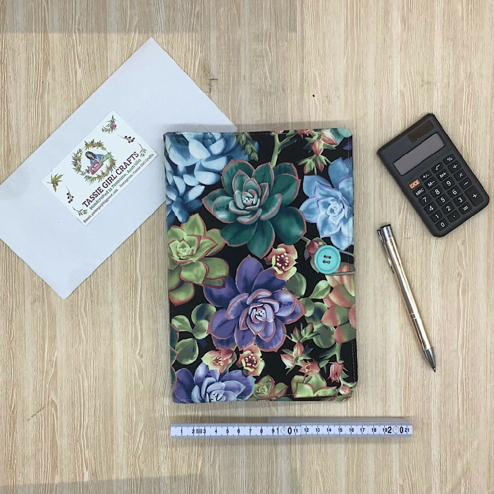 Succulents plants refillable A5 fabric notebook cover gift set - Incl. book and pen.